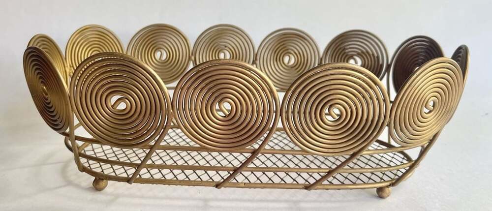Vintage Brass Wire Spiral Fruit Basket Mid Century Modern